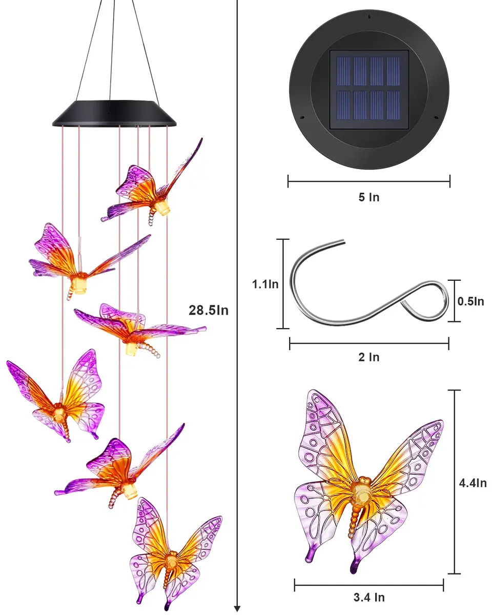 DesGully Wind Chimes Butterfly Solar Wind Chimes for Outside | Color Changing Garden Decor with 7-Color LEDs - view 4