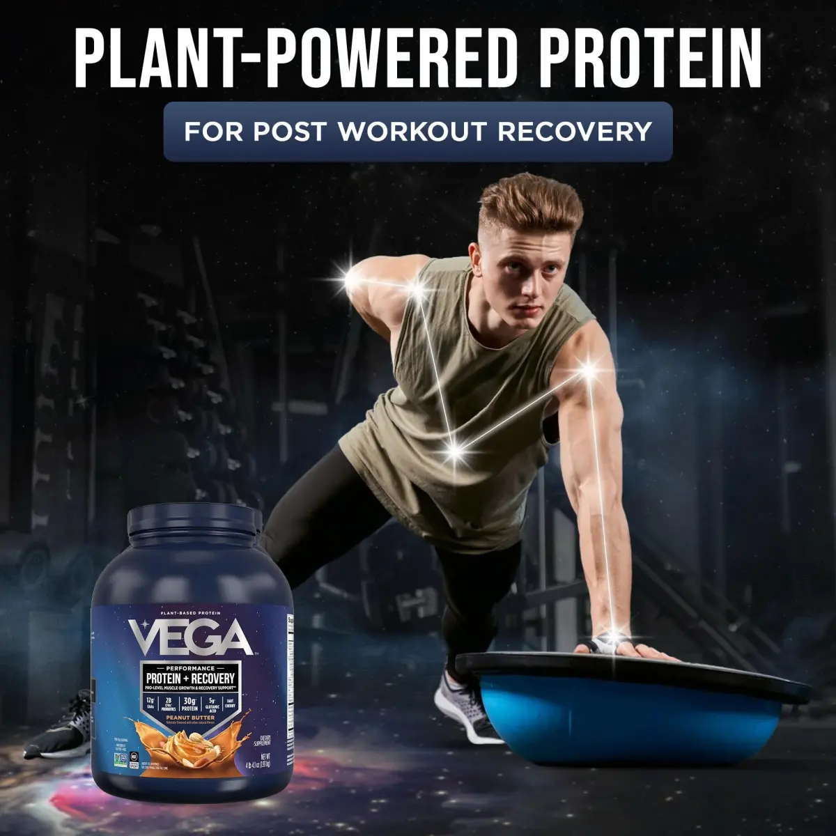 Vega Protein + Recovery Peanut Butter 67.2 oz | NSF Certified Vegan Protein Powder for Muscle Support - view 2