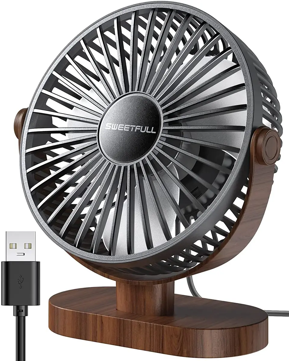 SWEETFULL Small USB Desk Fan, Black Wood Grain, 16.5cm (6.5 Inch) Fan Head | Quiet & Powerful Personal Cooling - main product image