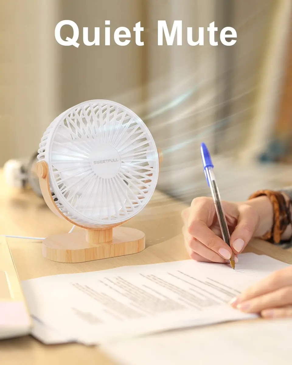 SWEETFULL Small USB Desk Fan, White Wood Grain, 14.7 cm (5.8") Airflow Area | Quiet Operation Under 25 dB - view 8