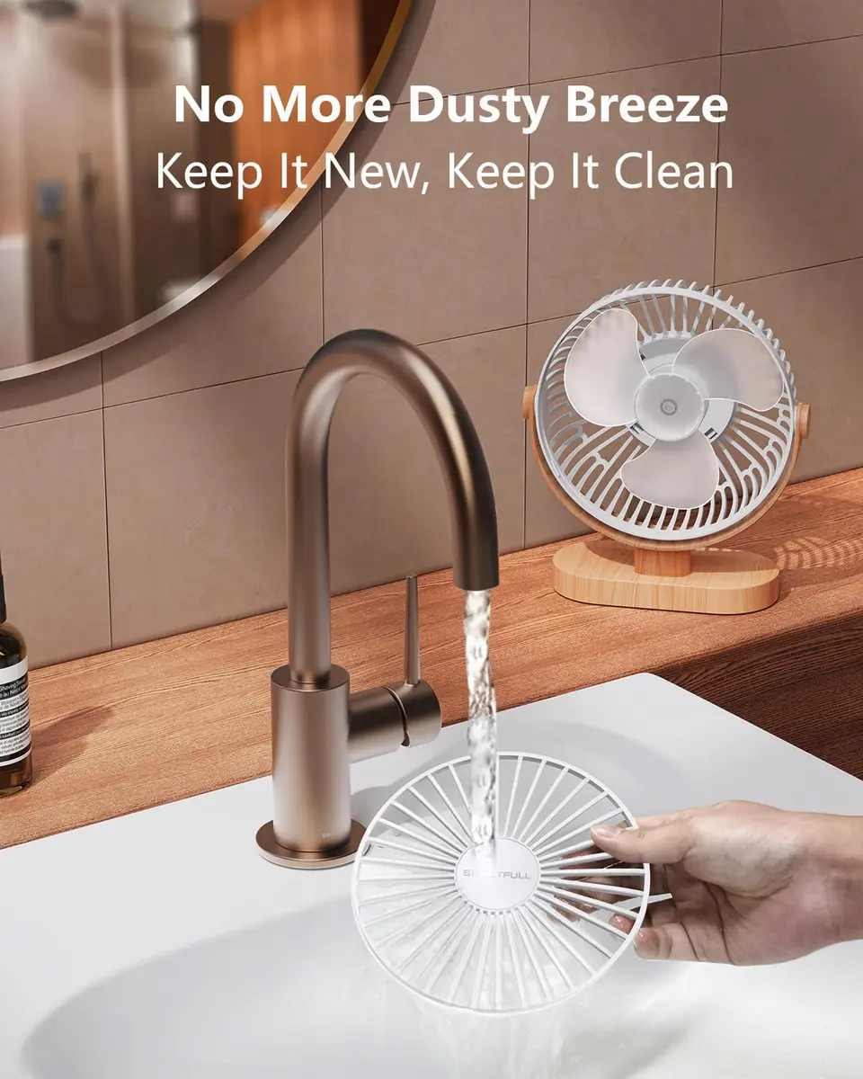 SWEETFULL Small USB Desk Fan, White Wood Grain, 14.7 cm (5.8") Airflow Area | Quiet Operation Under 25 dB - view 4