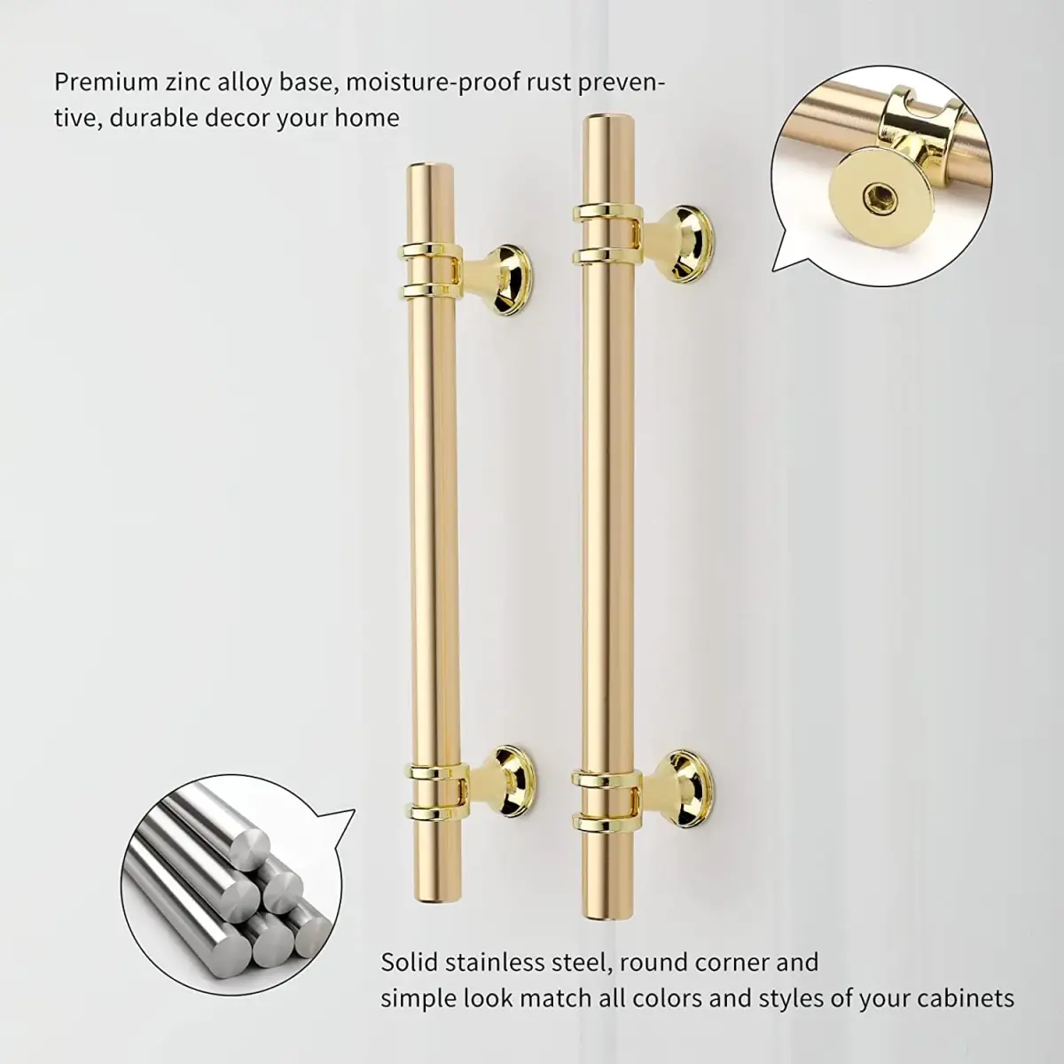 Leulan Gold Cabinet Pulls 96mm (3.75 Inch) | Solid Zinc & Aluminum Alloy Hardware - view 3