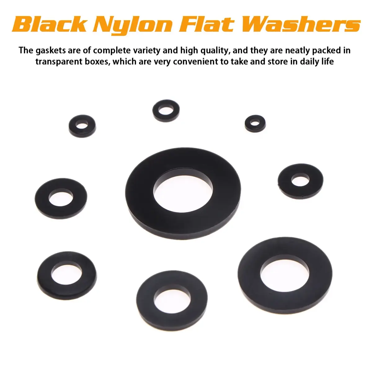 URLWALL 800Pcs Black Nylon Flat Washer Assortment Set M2-M12 | Protects Parts & Screws - view 5