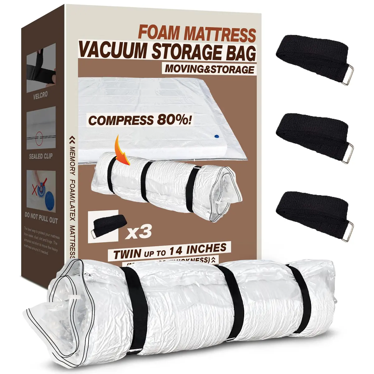 VacPack Twin Mattress Vacuum Bag for Moving Storage Shipping | Heavy Duty 4 Mil Plastic (Twin) - main product image
