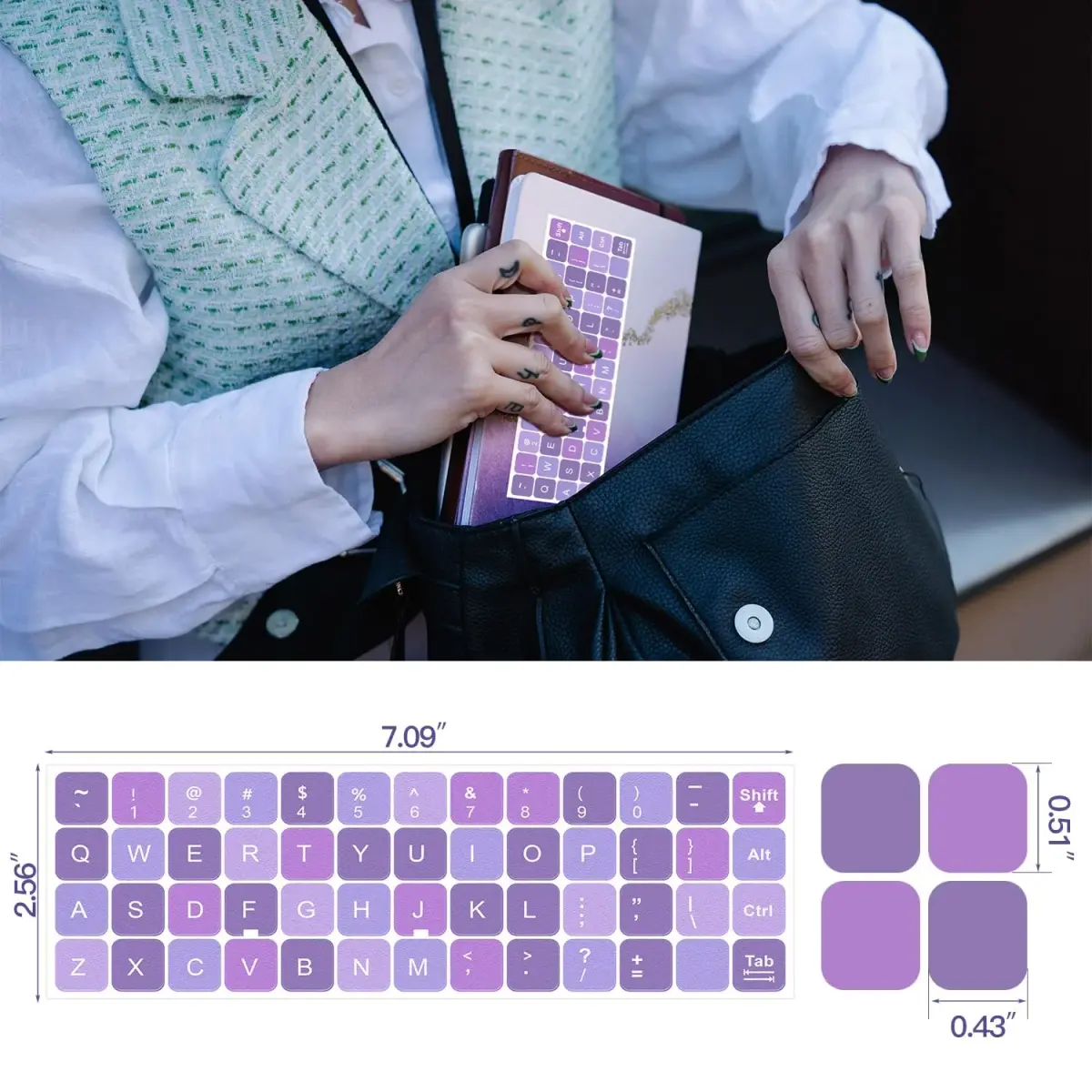 DAMMOMKO English Keyboard Stickers for Laptop & Desktop - Purple/White Letters (2-Pack, 180mm x 65mm) - view 3