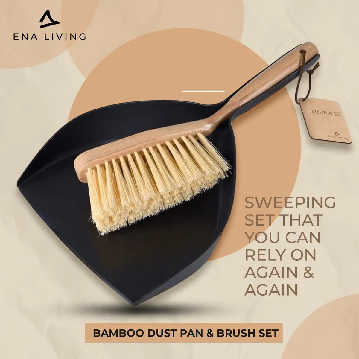ENA Living Bamboo Dust Pan & Brush Set, Portable Household Cleaning Tool, Sturdy & Effective Dust Pan, Bamboo Sweeping Brush - Standard - view 2