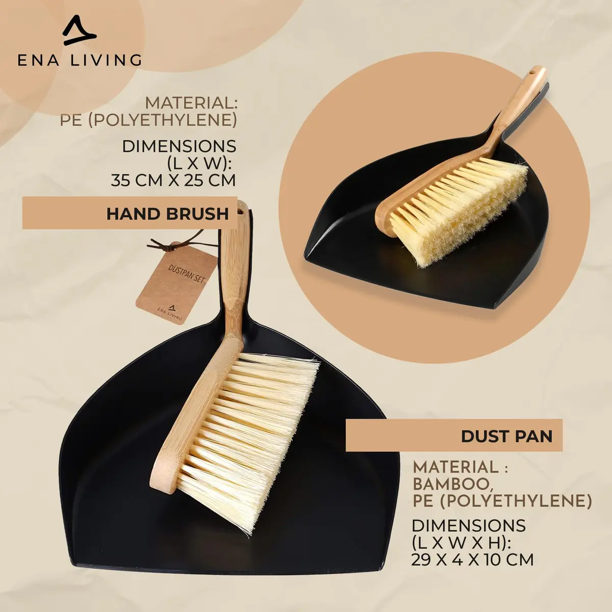ENA Living Bamboo Dust Pan & Brush Set, Portable Household Cleaning Tool, Sturdy & Effective Dust Pan, Bamboo Sweeping Brush - Standard - view 4