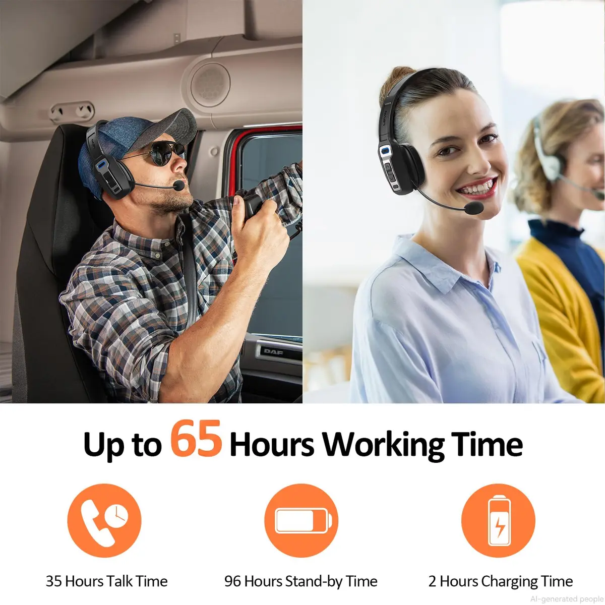 LEVN Bluetooth Headset with Microphone | AI Noise Cancelling & 65 Hrs Battery | Wireless On-Ear Headphones for Trucker & Office - view 4