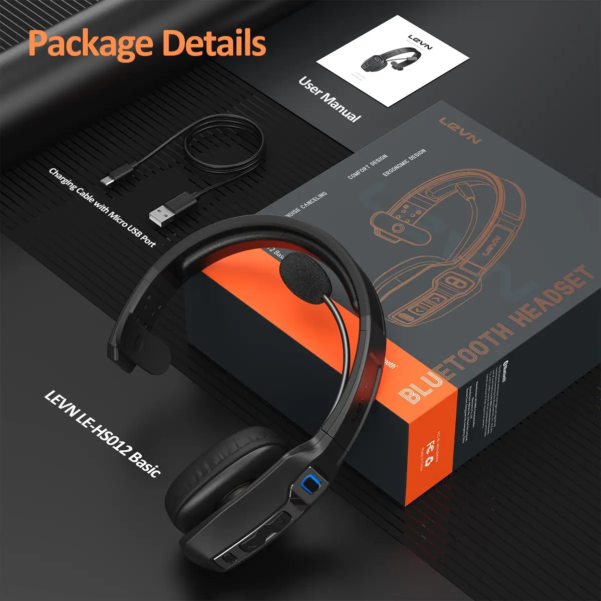 LEVN Bluetooth Headset with Microphone | AI Noise Cancelling & 65 Hrs Battery | Wireless On-Ear Headphones for Trucker & Office - view 7