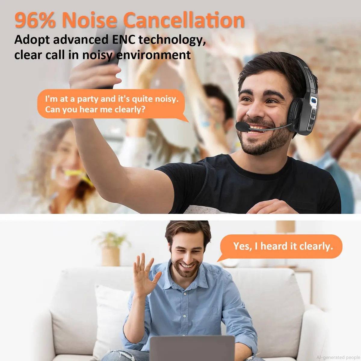 LEVN Bluetooth Headset with Microphone | AI Noise Cancelling & 65 Hrs Battery | Wireless On-Ear Headphones for Trucker & Office - view 2