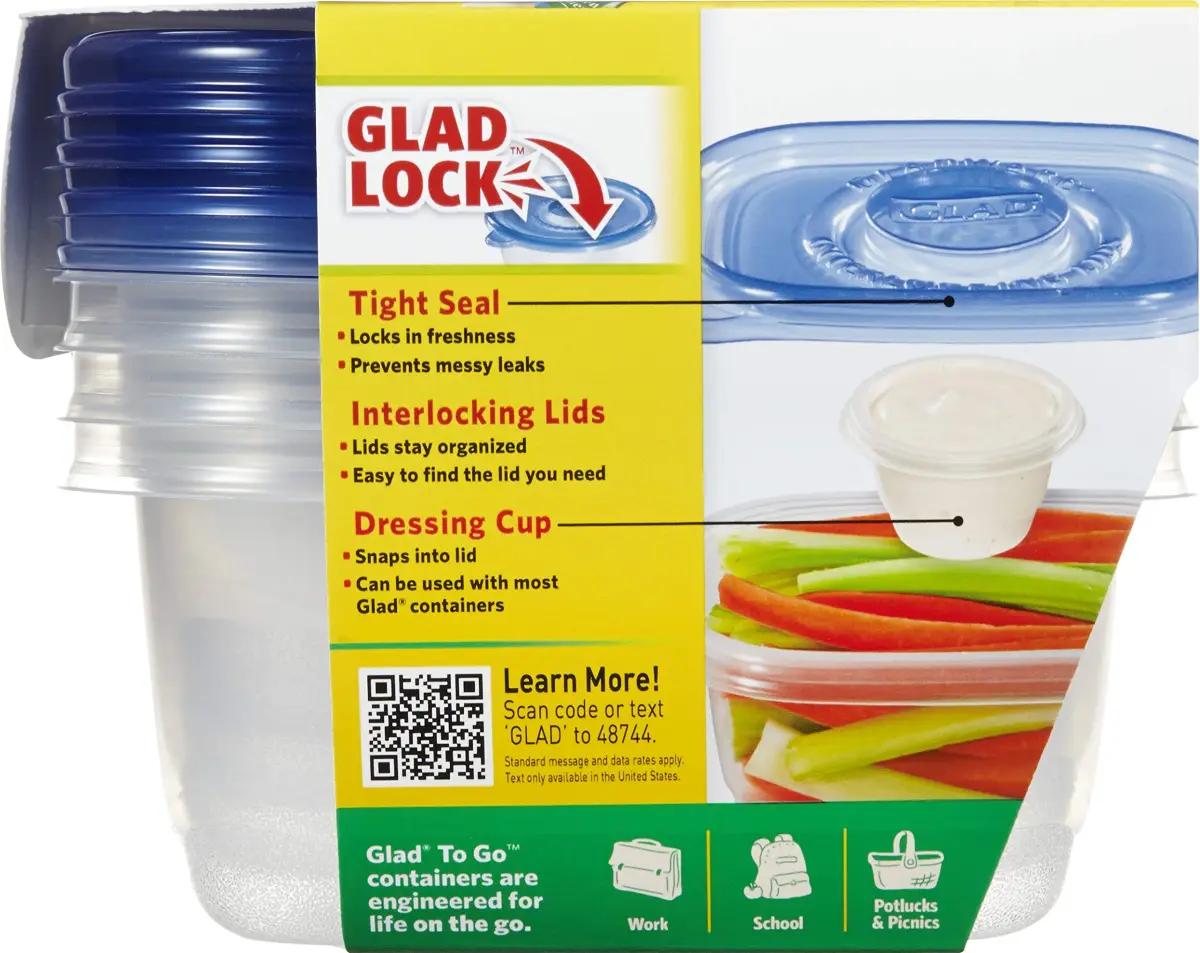 Glad GladWare To-Go Medium Rectangle Snack Containers, 24 Oz (710 ml) with Dressing Cup, 6-Pack | Airtight & Leak-Resistant for Salads & Snacks - view 7