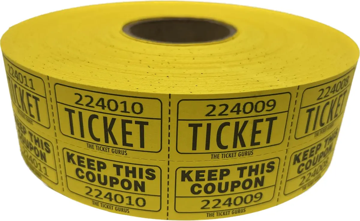 The Ticket Gurus Large Number Raffle 50/50 Tickets 2000/roll Yellow | Fundraiser Ticket Roll with Consecutive Numbering - main product image