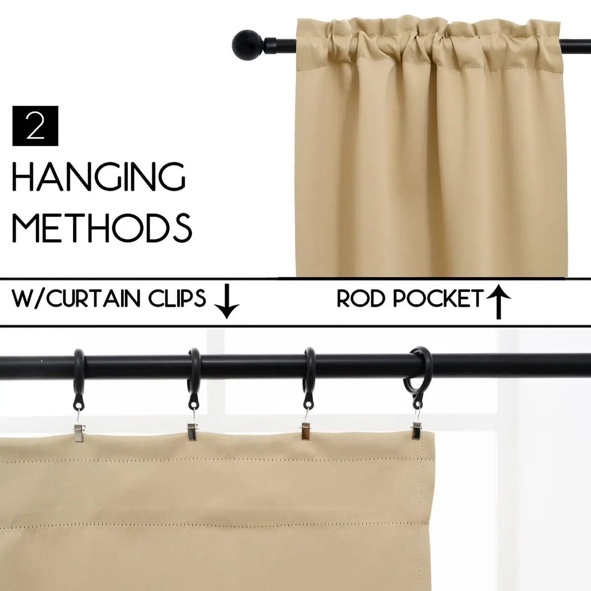 Pickluc Rod Pocket Tier Curtain - Half Blackout for Kitchen & Bathroom | 30"W x 24"L Beige, 2 Panels - view 2