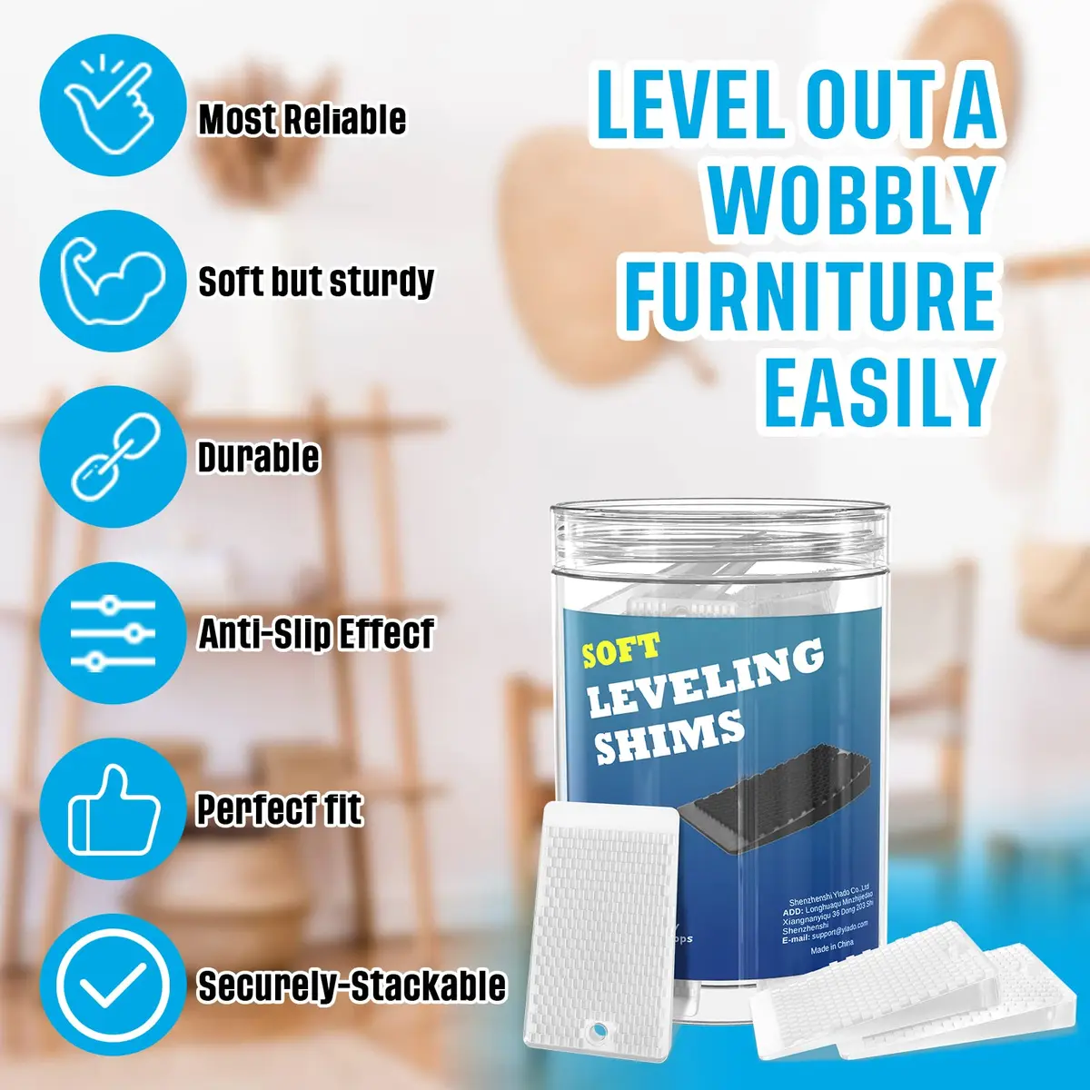 YARKOR Furniture Levelers 32 Pieces Jar 2" | Rubber Non-Slip Wedges for Home & Restaurant - view 5