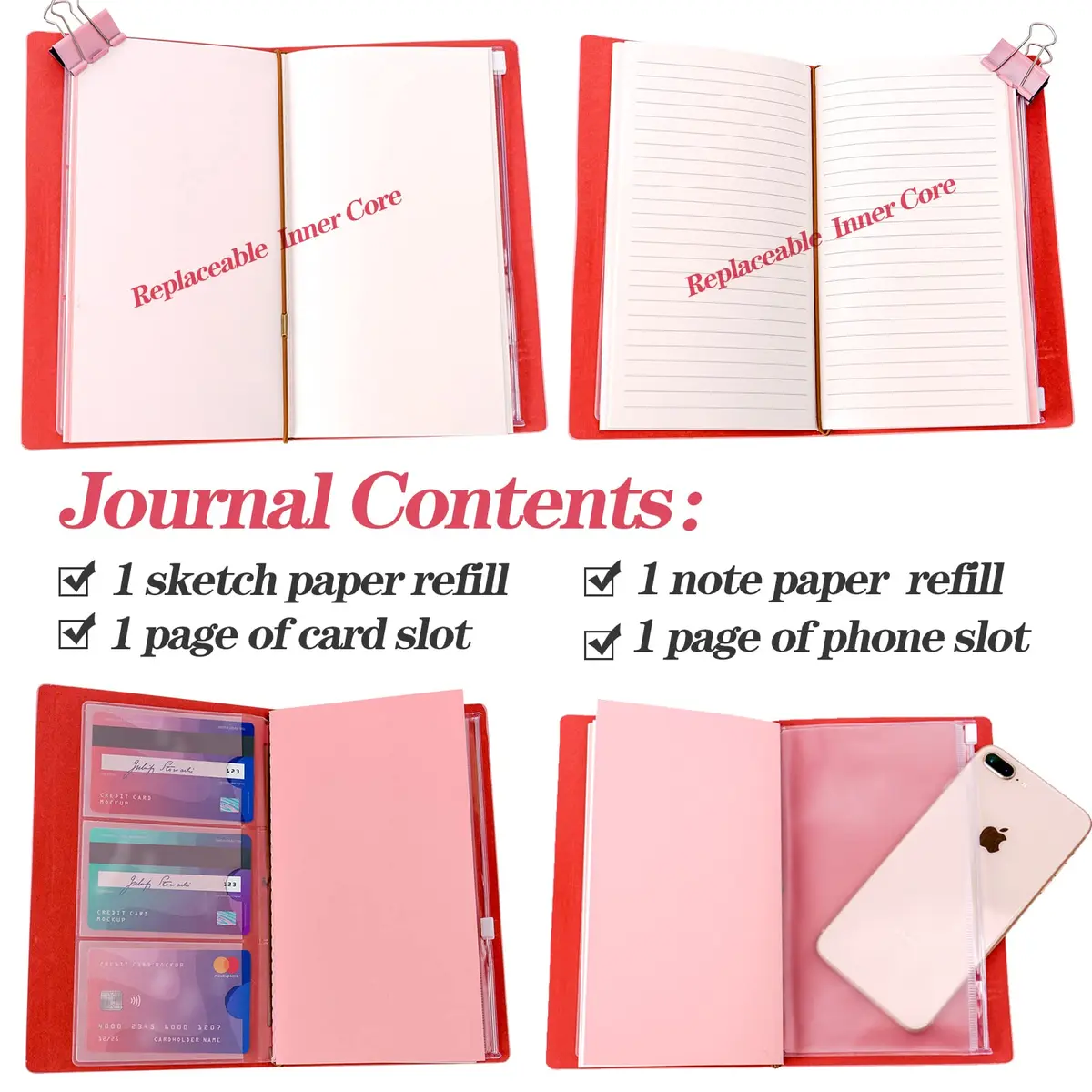 JEWPHX Pink Leather Journal for Granddaughter | Refillable 7.9 x 4.7 inches, 140 Pages - view 5