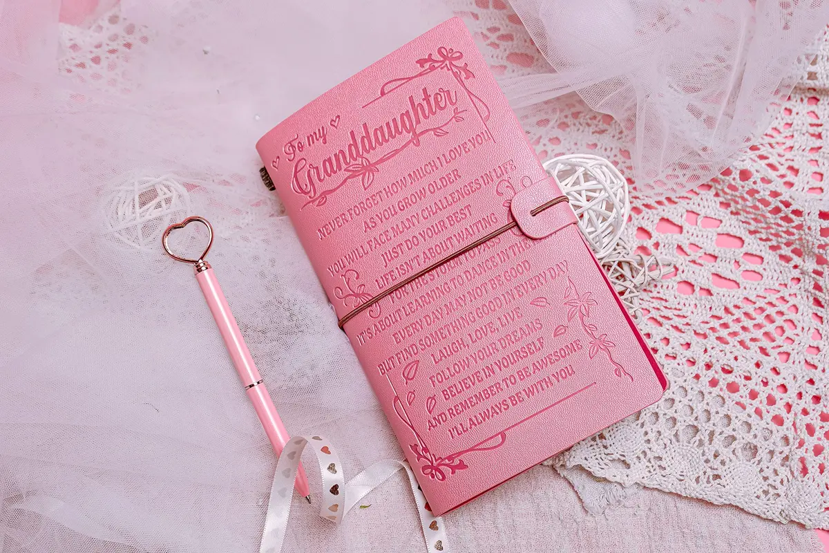 JEWPHX Pink Leather Journal for Granddaughter | Refillable 7.9 x 4.7 inches, 140 Pages - view 7