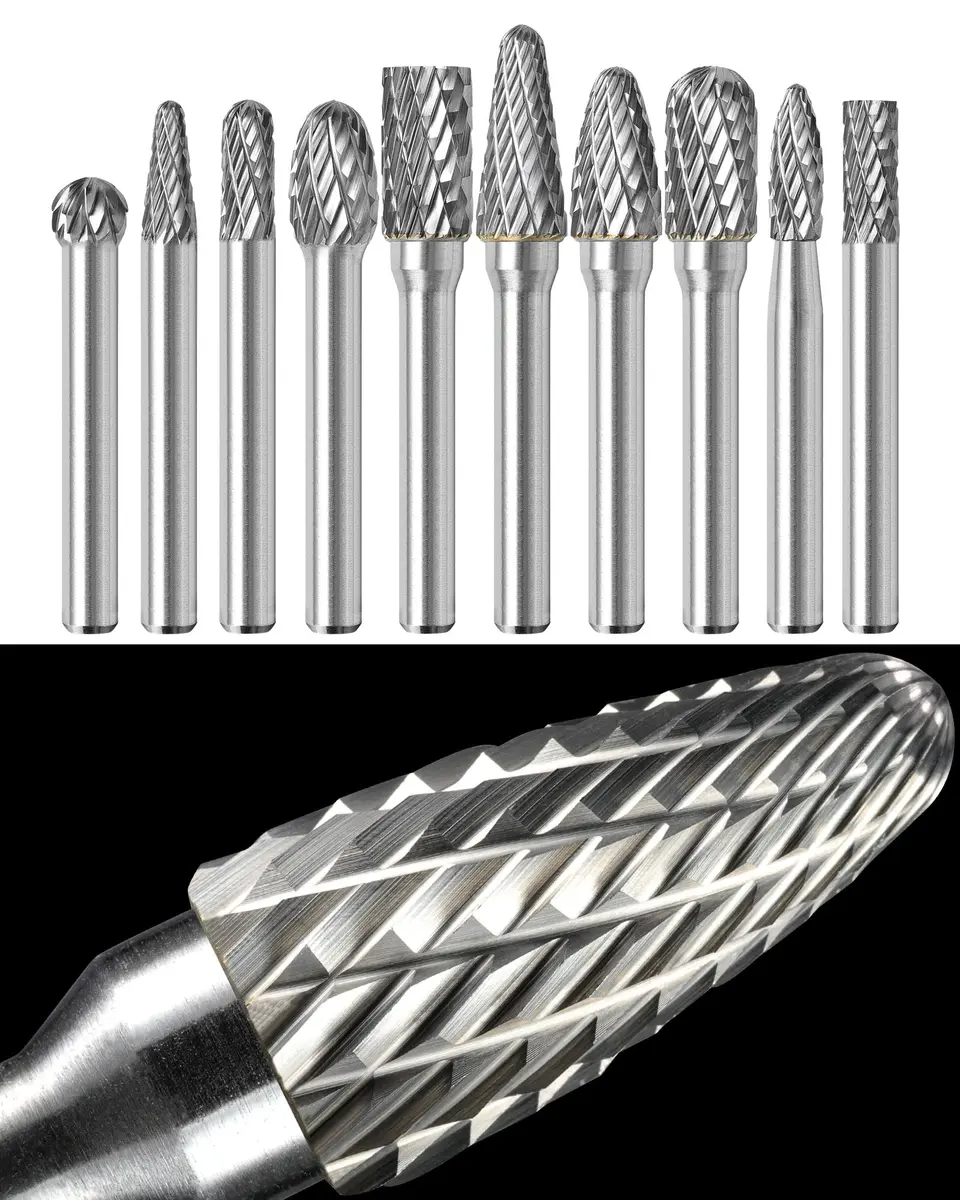 Sworker 10Pcs Carbide Burr Set 1/4 Shank Max Head Dia 10mm | Precision Metal & Wood Grinding - main product image