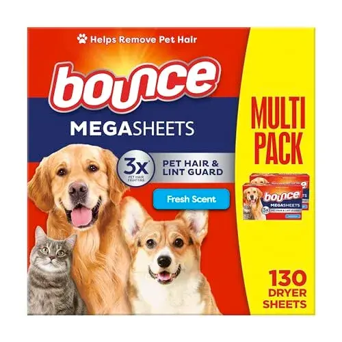 Bounce Pet Hair and Lint Guard Mega Dryer Sheets | 130 Count (368g/12.98oz) - main product image