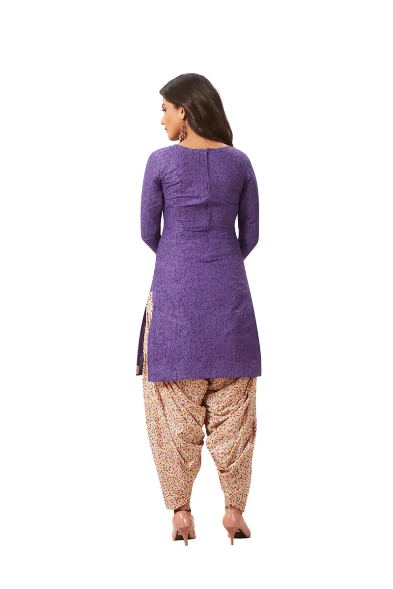 Miraan Women's Cotton Printed Readymade Salwar Suit Set 4XL (156g) | Floral Print, 3/4 Sleeve, Purple - view 2