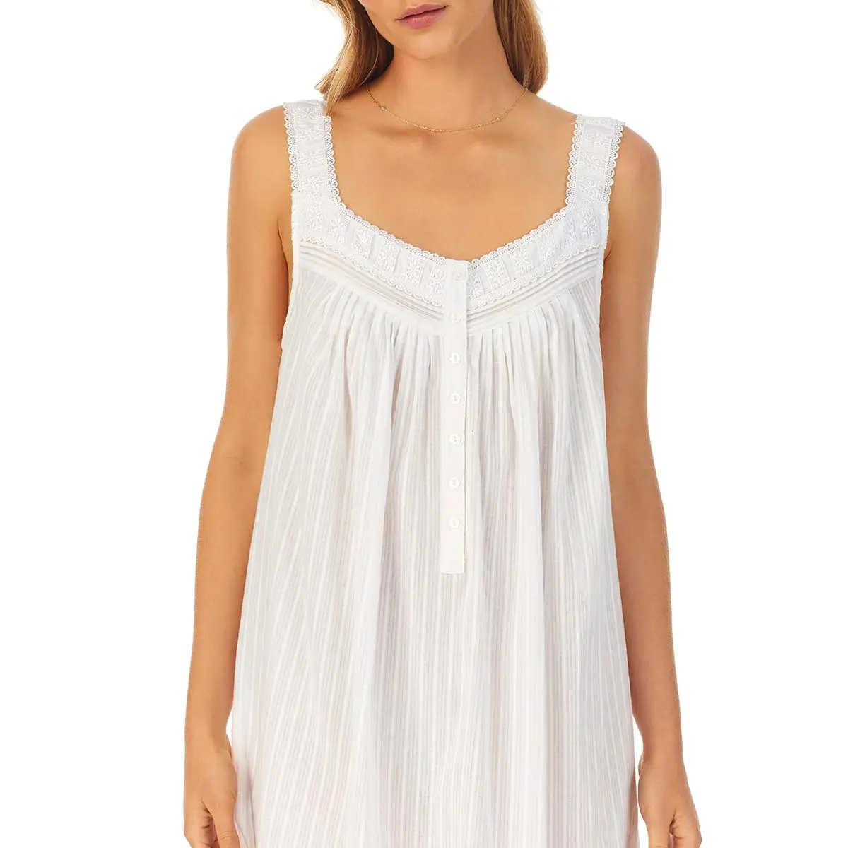 Eileen West Womens Sleepwear & Loungewear - Dobby Stripe Collection - 100% Cotton Lightweight Breathable Short Chemise Nightgown, Silver, Large - view 2