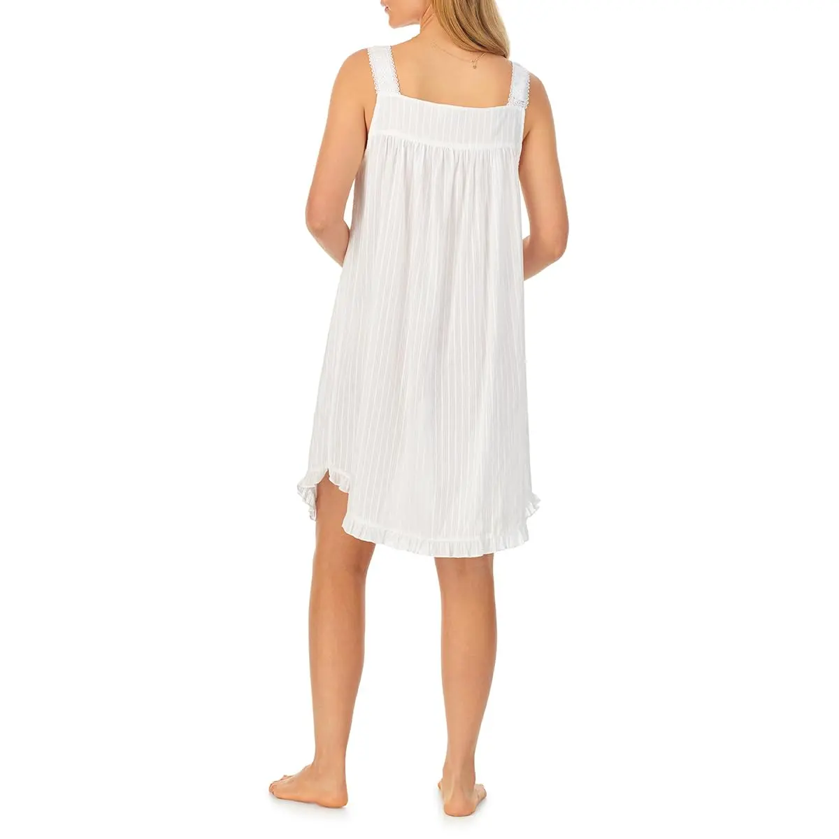 Eileen West Womens Sleepwear & Loungewear - Dobby Stripe Collection - 100% Cotton Lightweight Breathable Short Chemise Nightgown, Silver, Large - view 3