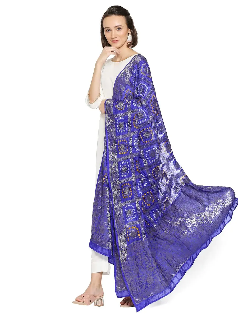 DUPATTA BAZAAR Women's Royal Blue Gharchola Banarasi Silk Dupatta 2.4m (8ft) | Elegant Weaving for Festivities - main product image