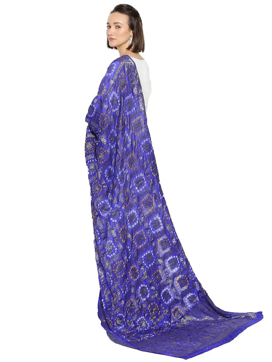 DUPATTA BAZAAR Women's Royal Blue Gharchola Banarasi Silk Dupatta 2.4m (8ft) | Elegant Weaving for Festivities - view 2