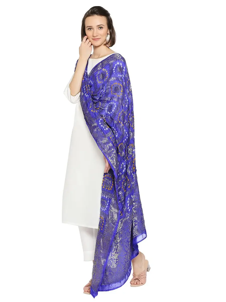 DUPATTA BAZAAR Women's Royal Blue Gharchola Banarasi Silk Dupatta 2.4m (8ft) | Elegant Weaving for Festivities - view 3