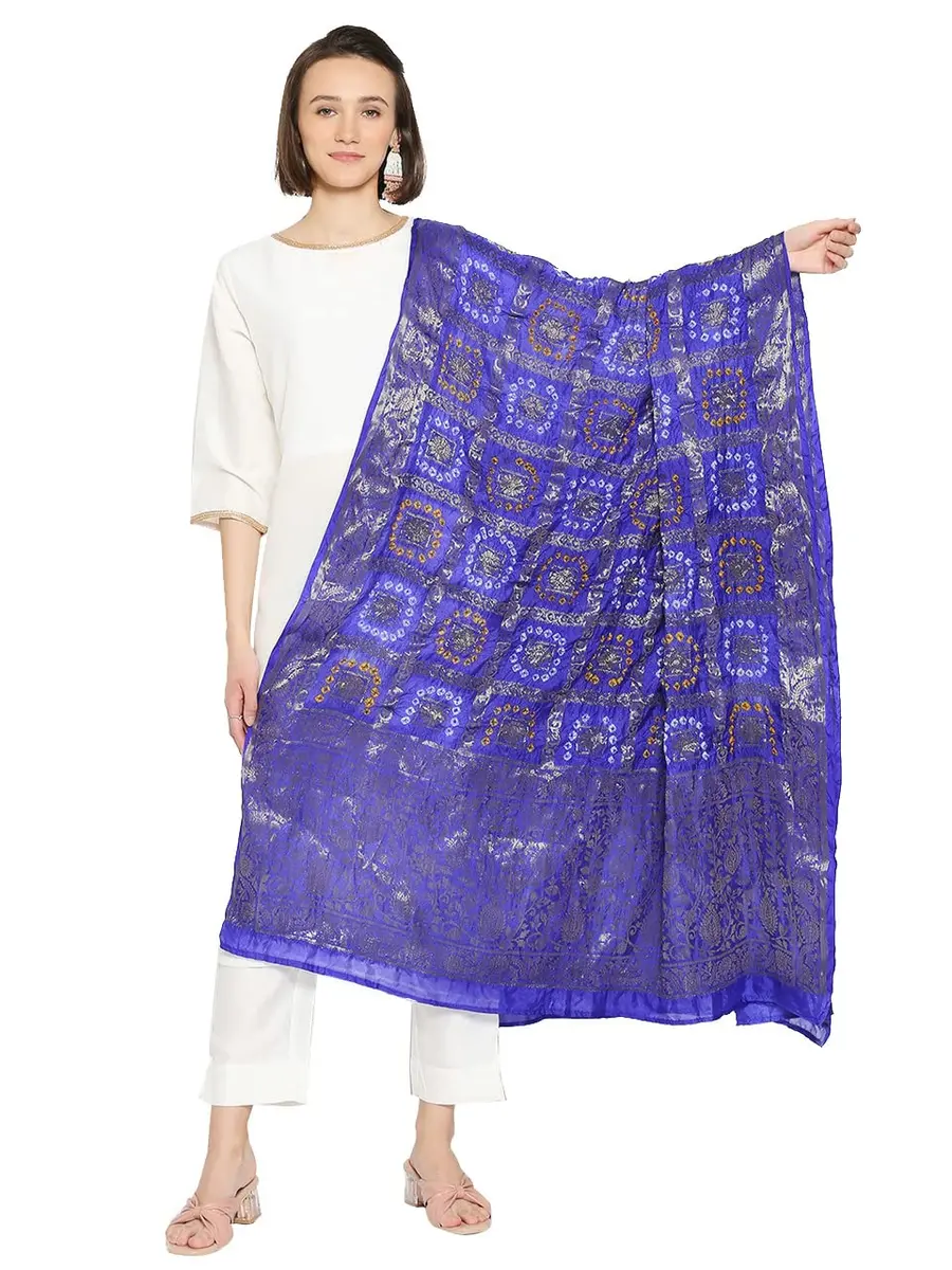 DUPATTA BAZAAR Women's Royal Blue Gharchola Banarasi Silk Dupatta 2.4m (8ft) | Elegant Weaving for Festivities - view 4