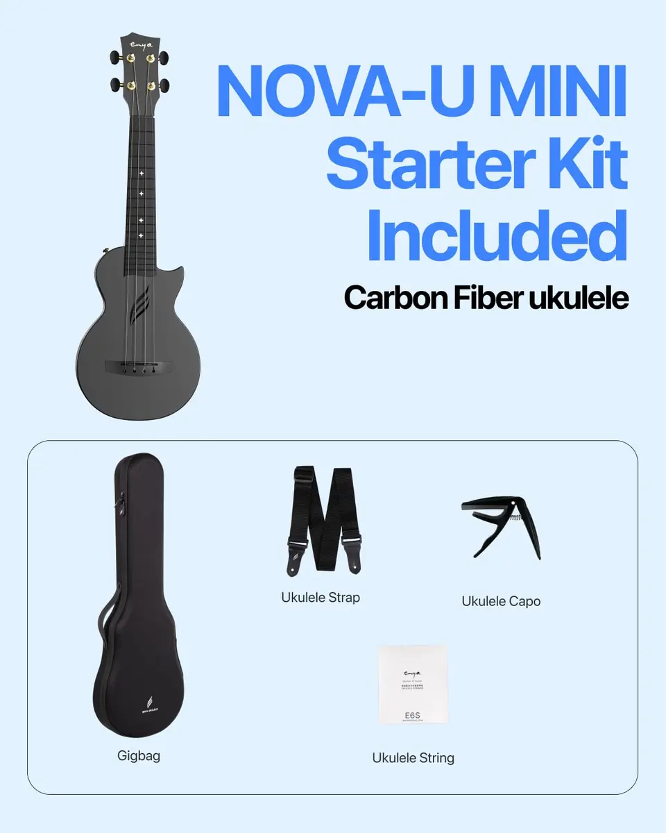 Enya NOVA U MINI 21-Inch Carbon Fiber Soprano Travel Ukulele, Black | Waterproof & Lightweight for Travel & Beginners - view 6