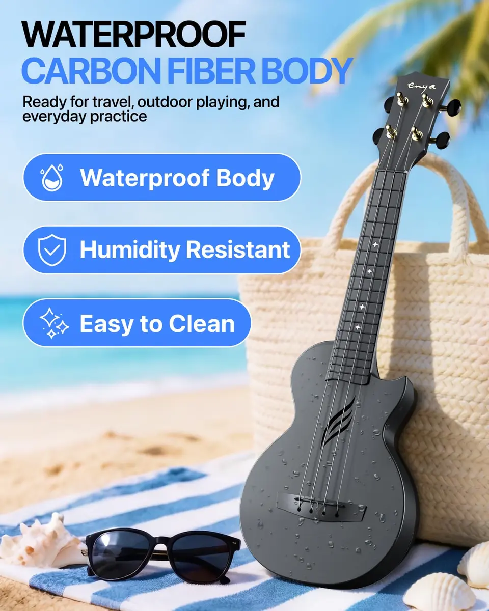 Enya NOVA U MINI 21-Inch Carbon Fiber Soprano Travel Ukulele, Black | Waterproof & Lightweight for Travel & Beginners - view 3