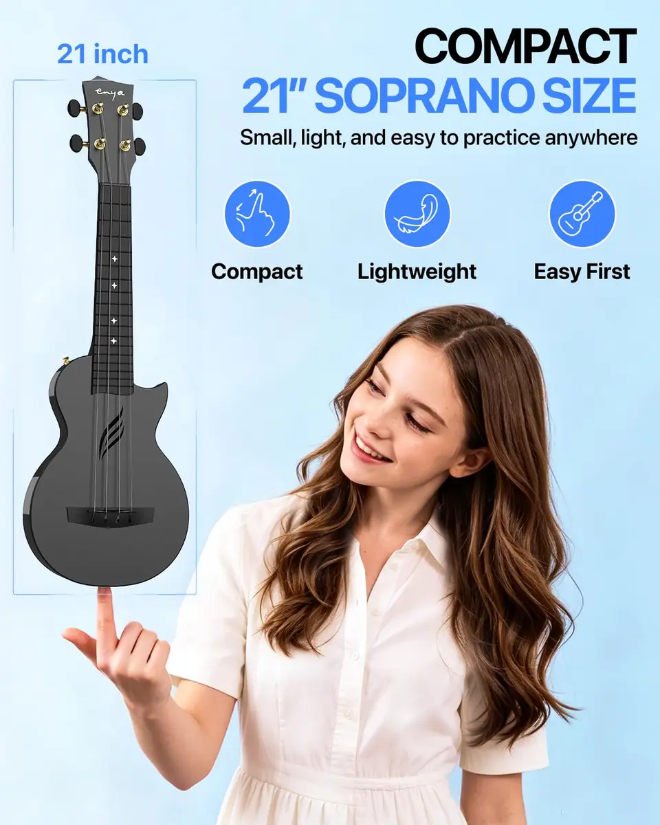 Enya NOVA U MINI 21-Inch Carbon Fiber Soprano Travel Ukulele, Black | Waterproof & Lightweight for Travel & Beginners - view 4