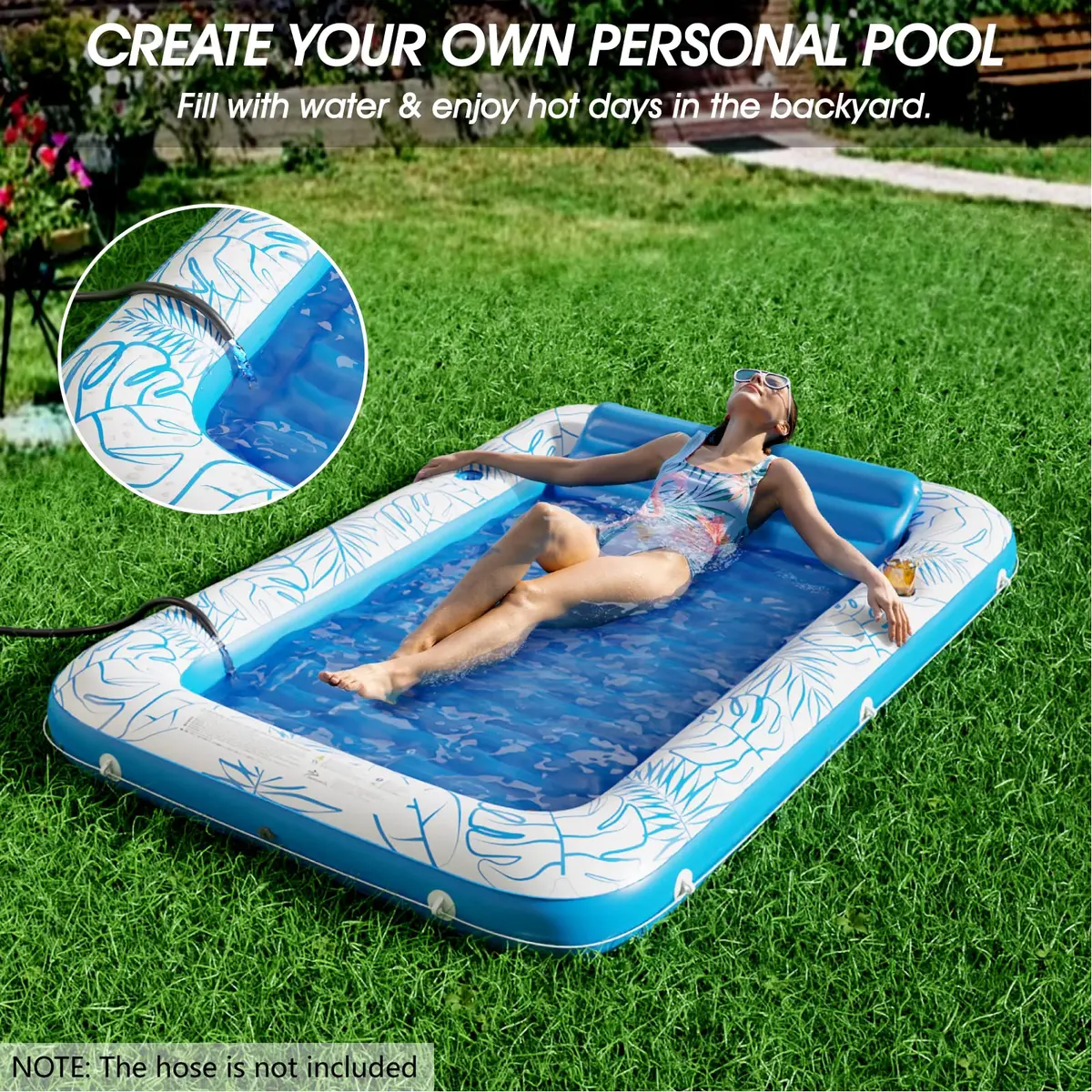 Jasonwell Inflatable Tanning Pool Lounger Float XL | All-in-One Sun Tan Tub with Pillow & Cup Holders - view 2