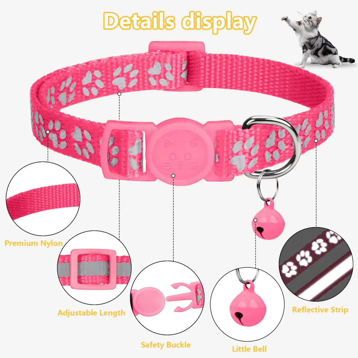 Taglory Reflective Cat Collar 6-8 in | Safety & Night Visibility (110 characters) - view 5