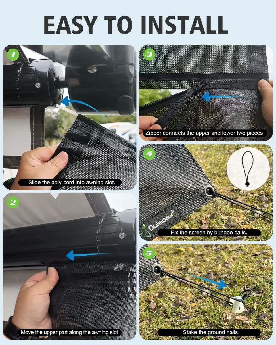 Dulepax RV Awning Shade Screen with Zipper 2.44m (8') Drop x 4.95m (16'3") Length | Universal Fit for 17ft Awnings - view 5