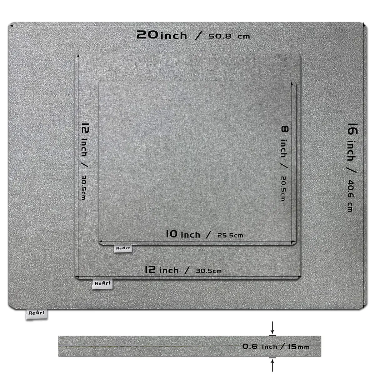 ReArt Heat Press Mat Set 10" x 8" / 12" x 12" / 16" x 20" with Teflon Sheets | Insulation Transfer Heating Mats - view 2