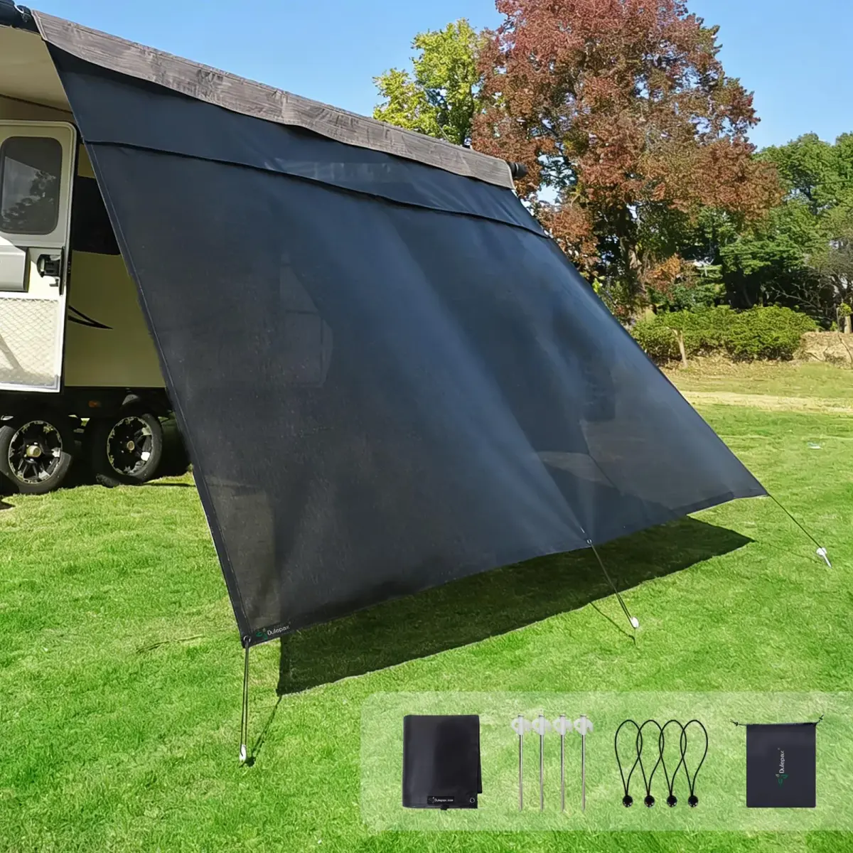 Dulepax RV Awning Shade Screen Black 2.54m (8' Drop) x 4.34m (14'3" Length) | Improves Shadow and Privacy - main product image