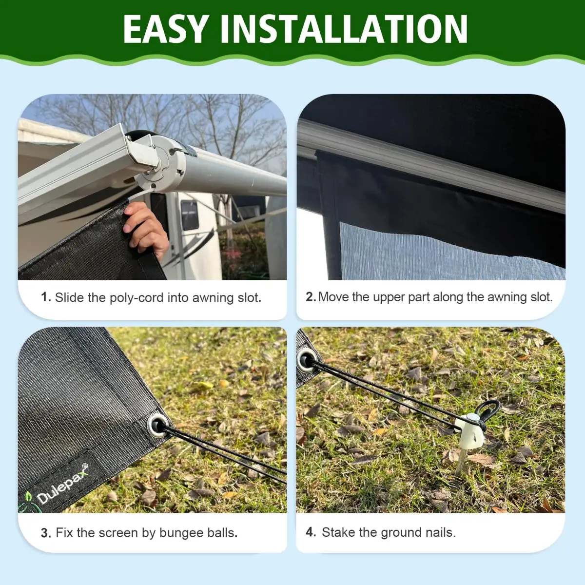 Dulepax RV Awning Shade Screen Black 2.54m (8' Drop) x 4.34m (14'3" Length) | Improves Shadow and Privacy - view 8
