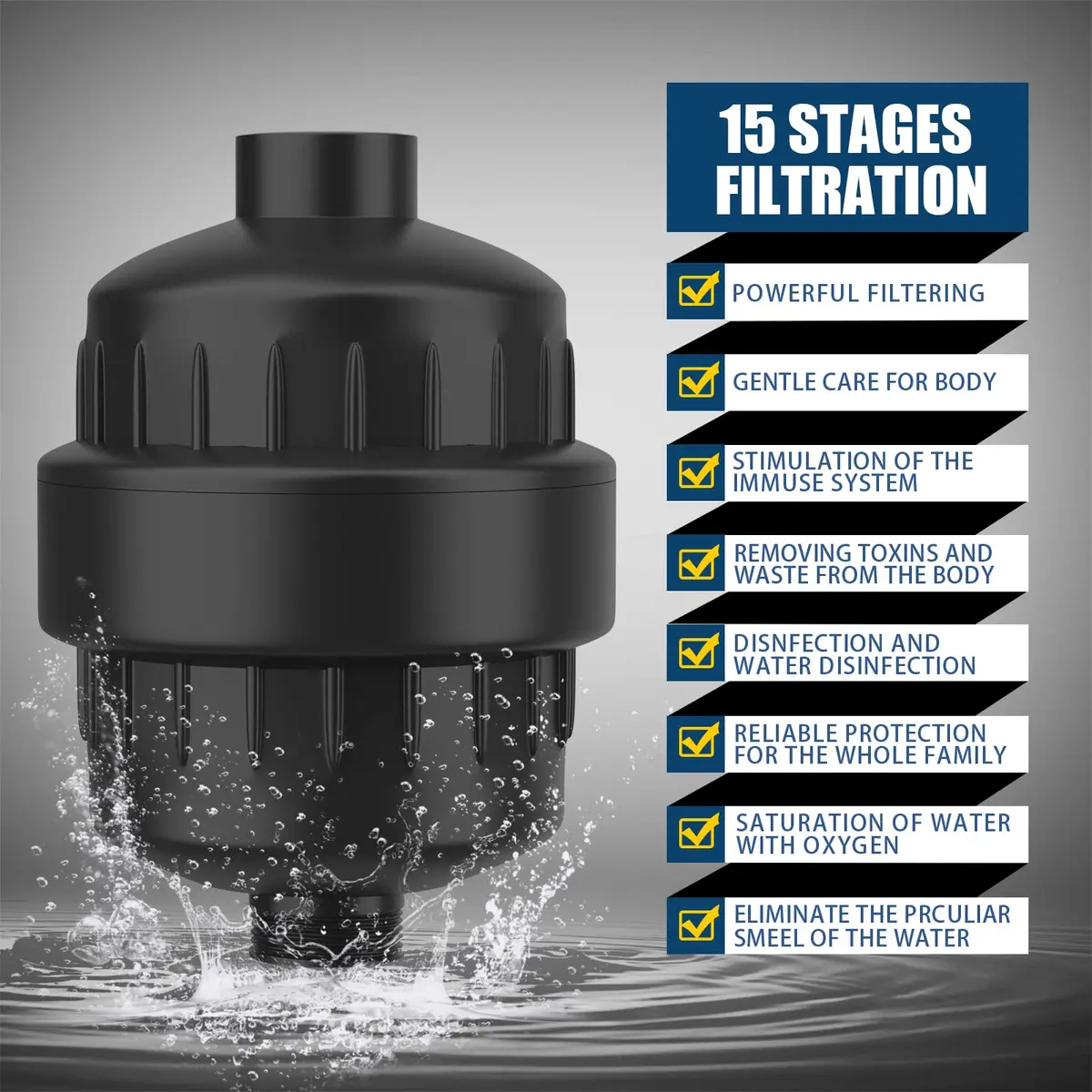 FEELSO Shower Head with Shower Filter | 15-Stage Water Purification, 5 Spray Modes, High Pressure, Easy Install - view 2