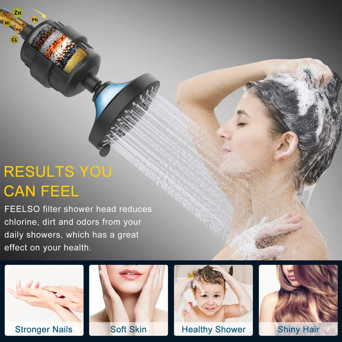 FEELSO Shower Head with Shower Filter | 15-Stage Water Purification, 5 Spray Modes, High Pressure, Easy Install - view 3