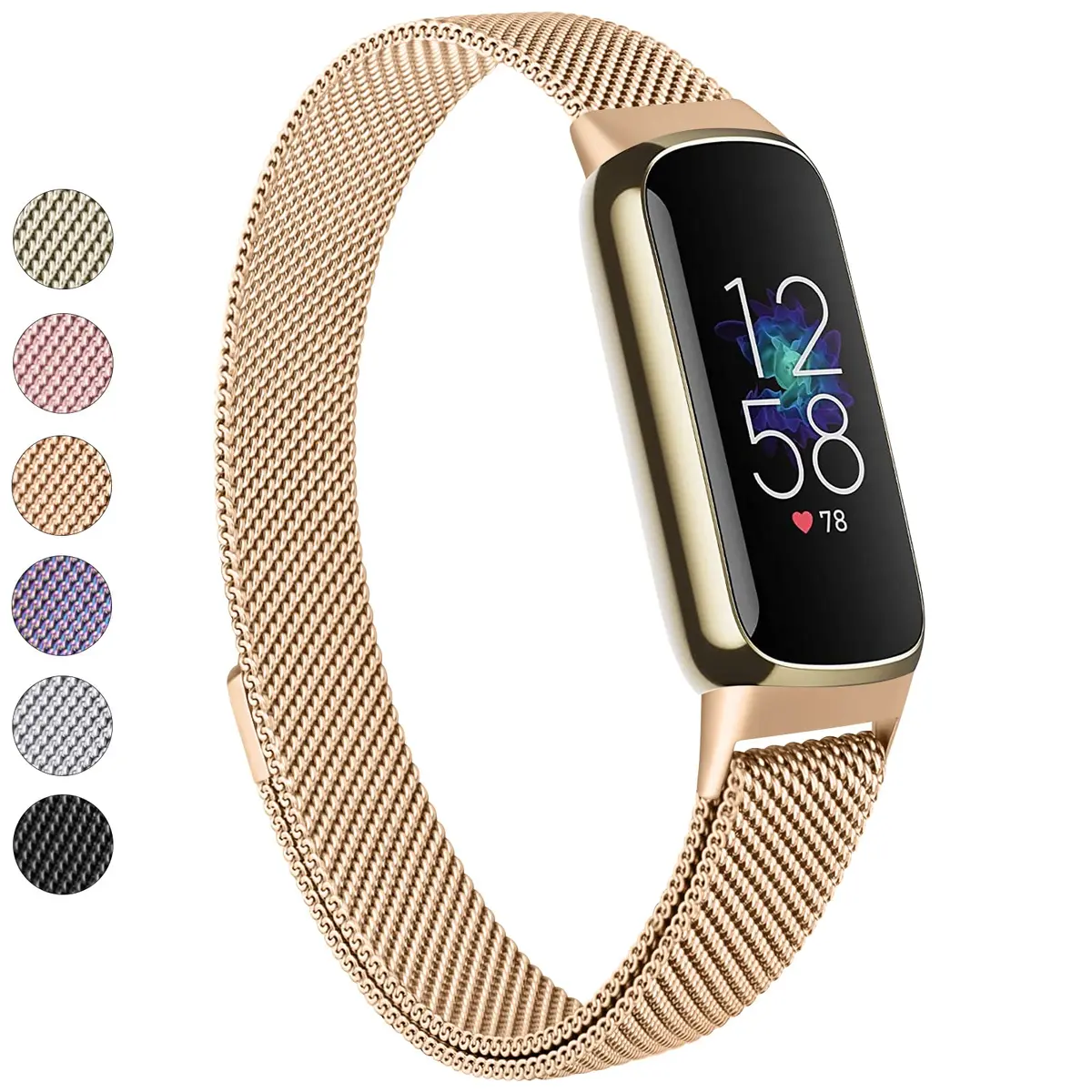 Vanjua Metal Watch Band Compatible with Fitbit Luxe, Rose Gold | Adjustable Stainless Steel Mesh Loop (150-220mm) - main product image