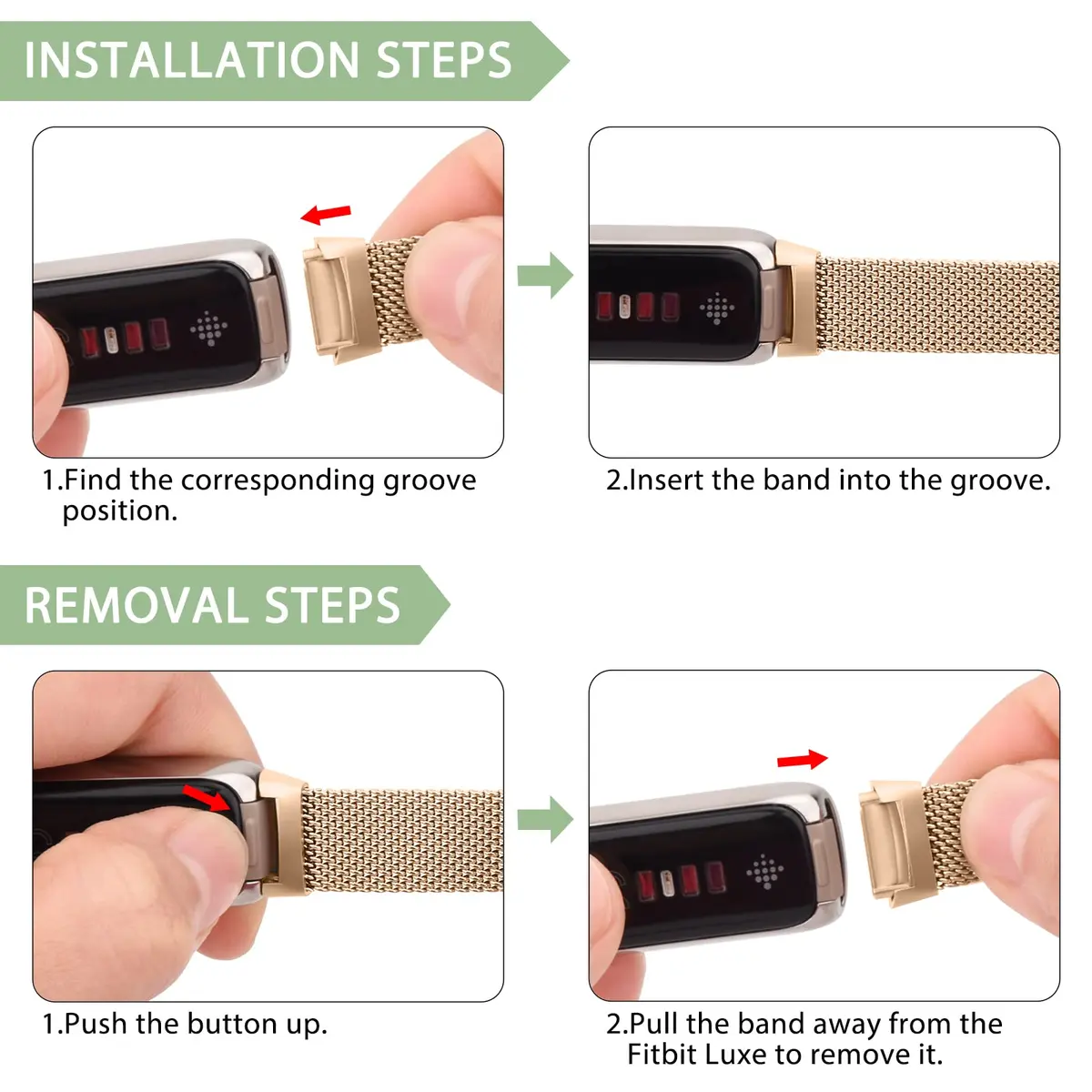 Vanjua Metal Watch Band Compatible with Fitbit Luxe, Rose Gold | Adjustable Stainless Steel Mesh Loop (150-220mm) - view 5
