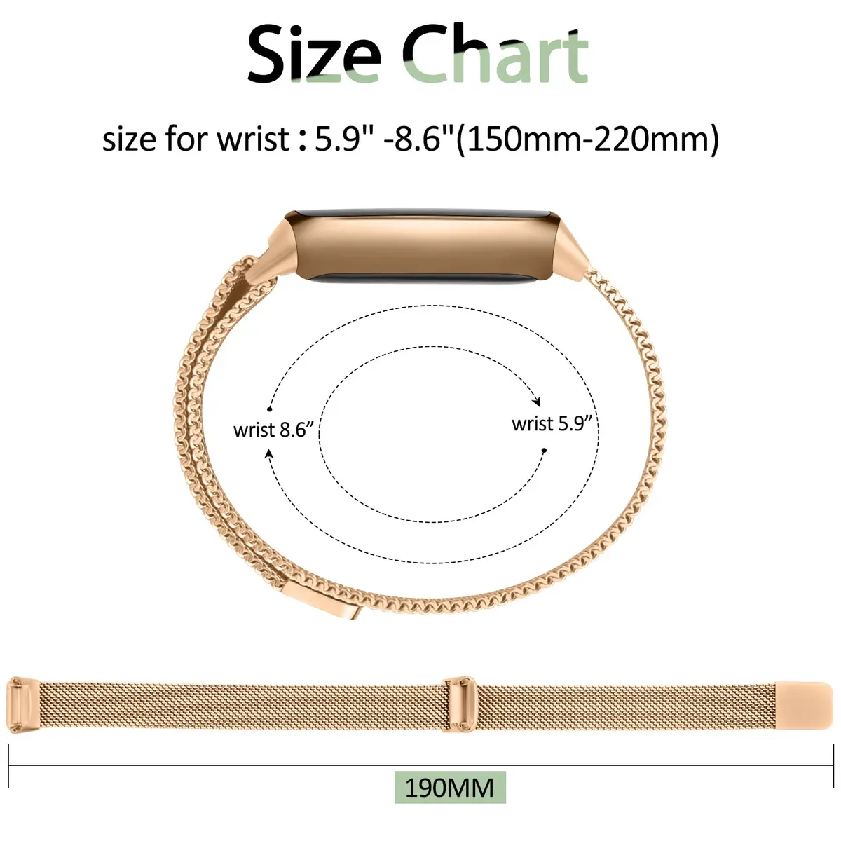 Vanjua Metal Watch Band Compatible with Fitbit Luxe, Rose Gold | Adjustable Stainless Steel Mesh Loop (150-220mm) - view 3