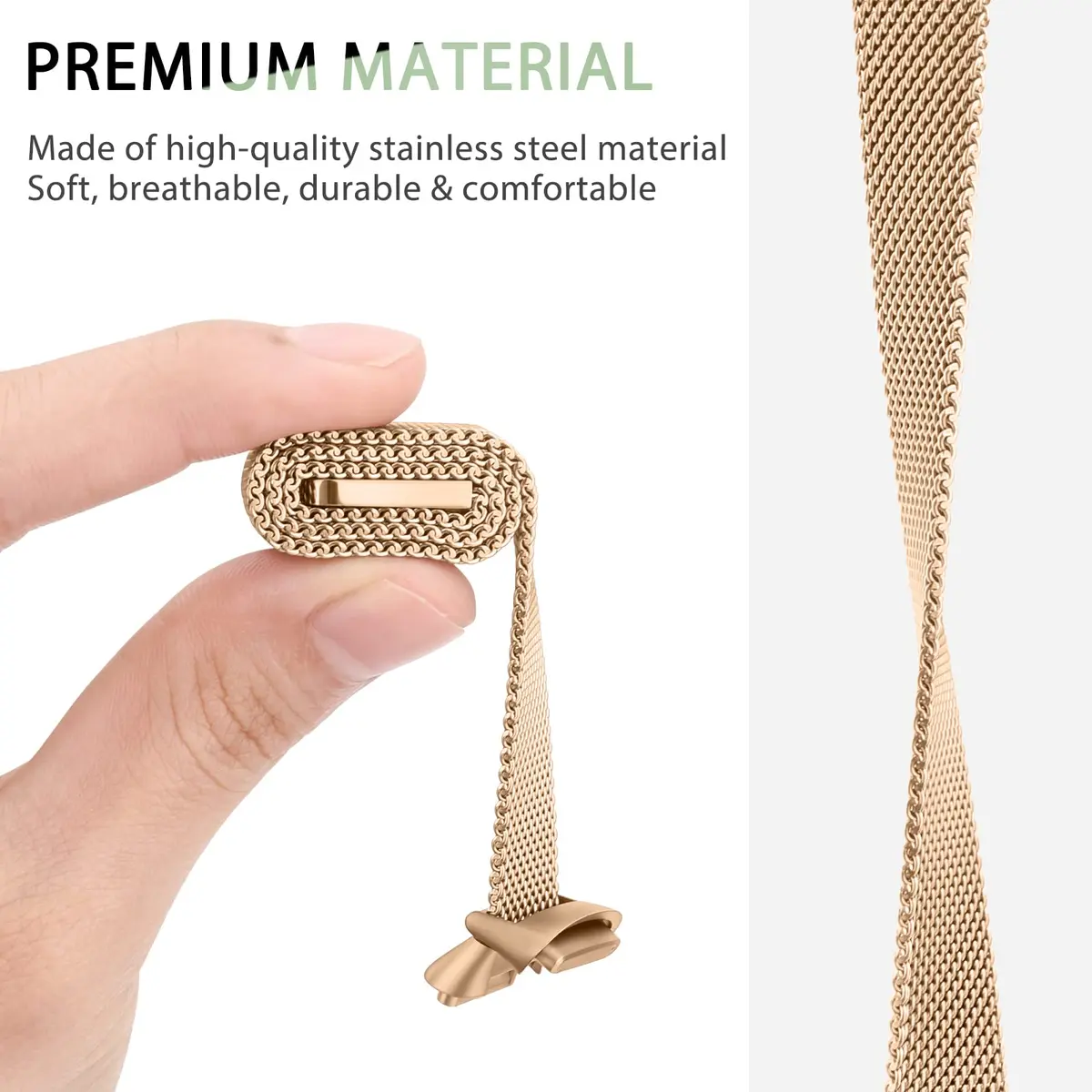 Vanjua Metal Watch Band Compatible with Fitbit Luxe, Rose Gold | Adjustable Stainless Steel Mesh Loop (150-220mm) - view 4