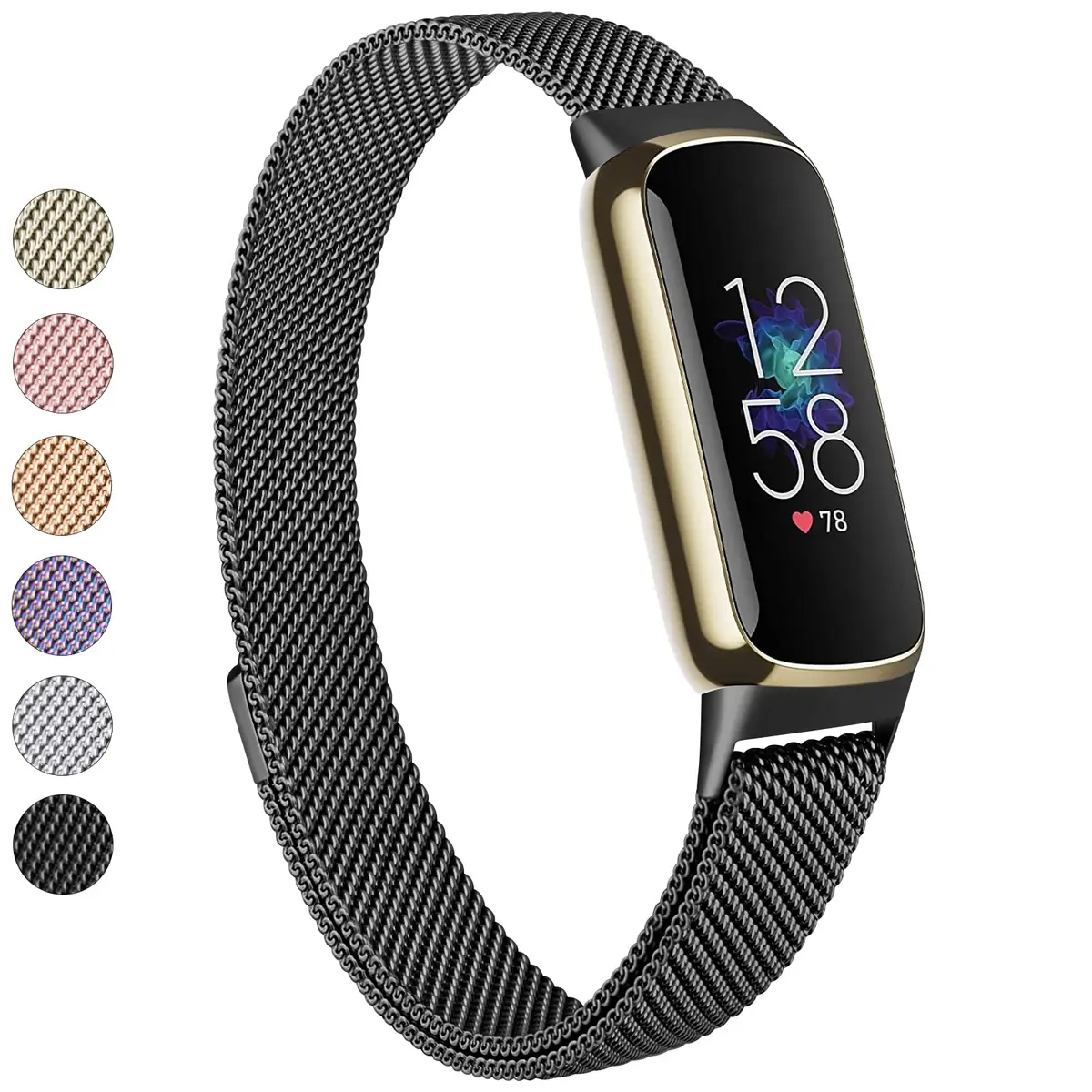 Vanjua Metal Watch Band Compatible with Fitbit Luxe, Stainless Steel Mesh Loop, Adjustable Wrist Strap for Fitbit Luxe Fitness Tracker Women Men (Black) - main product image