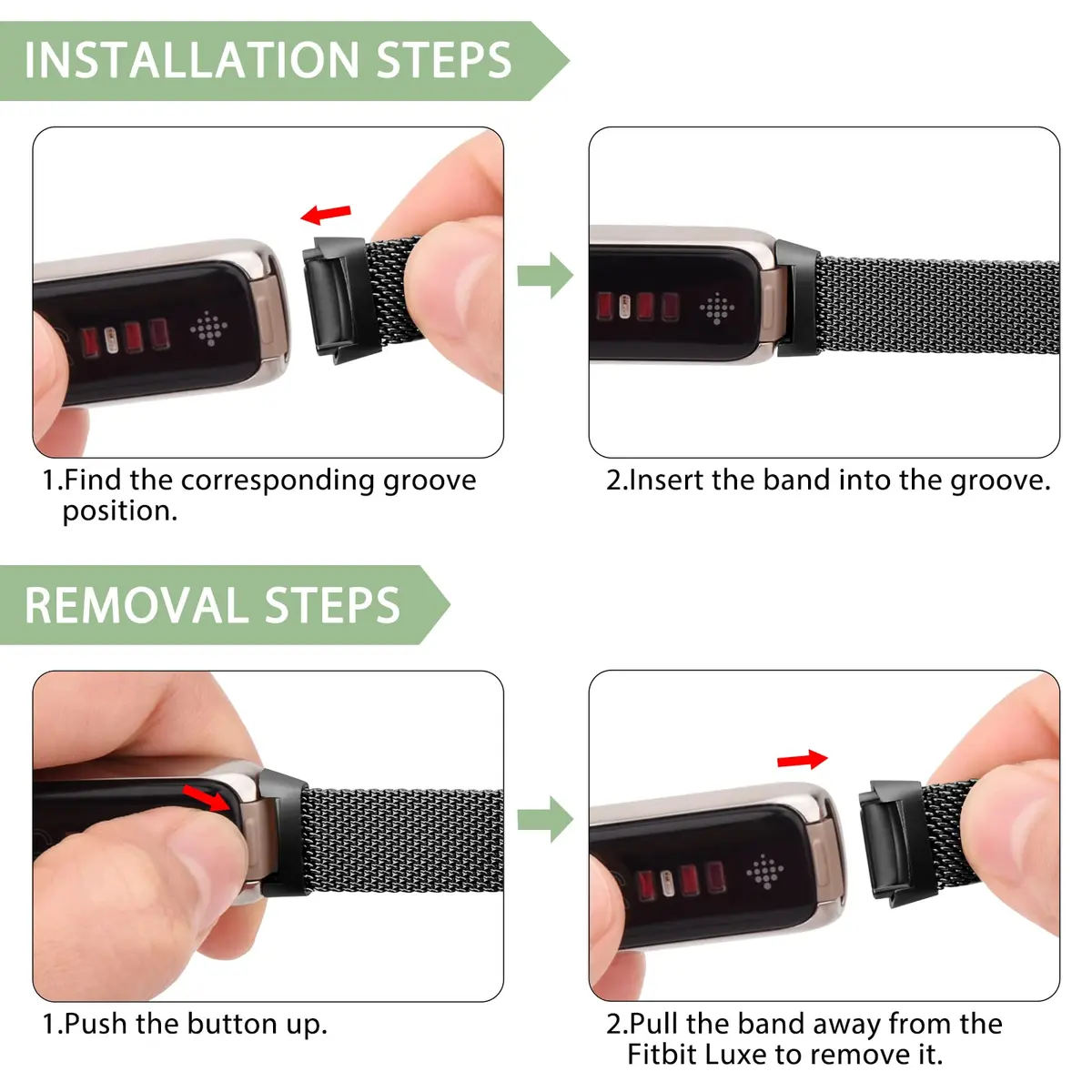 Vanjua Metal Watch Band Compatible with Fitbit Luxe, Stainless Steel Mesh Loop, Adjustable Wrist Strap for Fitbit Luxe Fitness Tracker Women Men (Black) - view 5