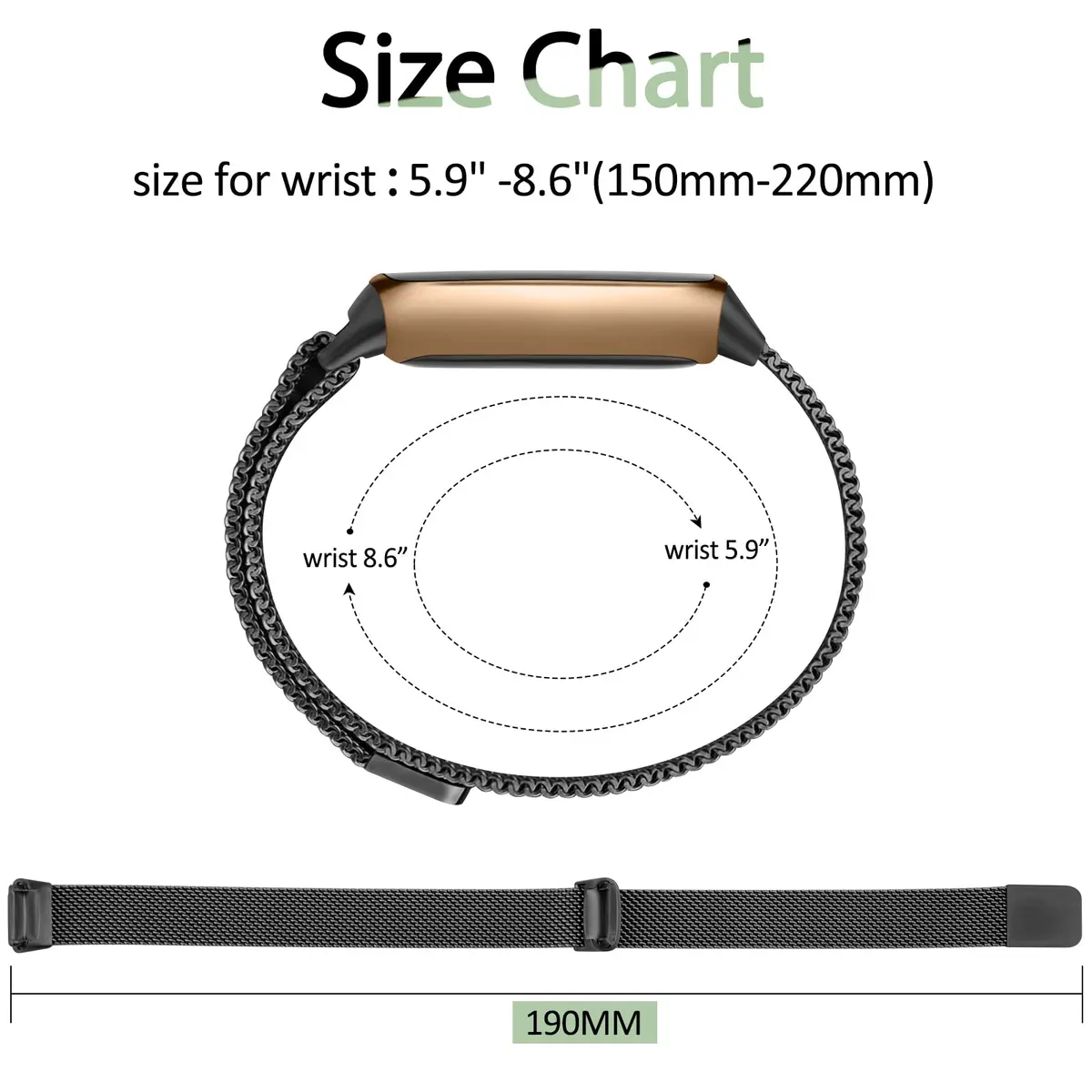 Vanjua Metal Watch Band Compatible with Fitbit Luxe, Stainless Steel Mesh Loop, Adjustable Wrist Strap for Fitbit Luxe Fitness Tracker Women Men (Black) - view 3