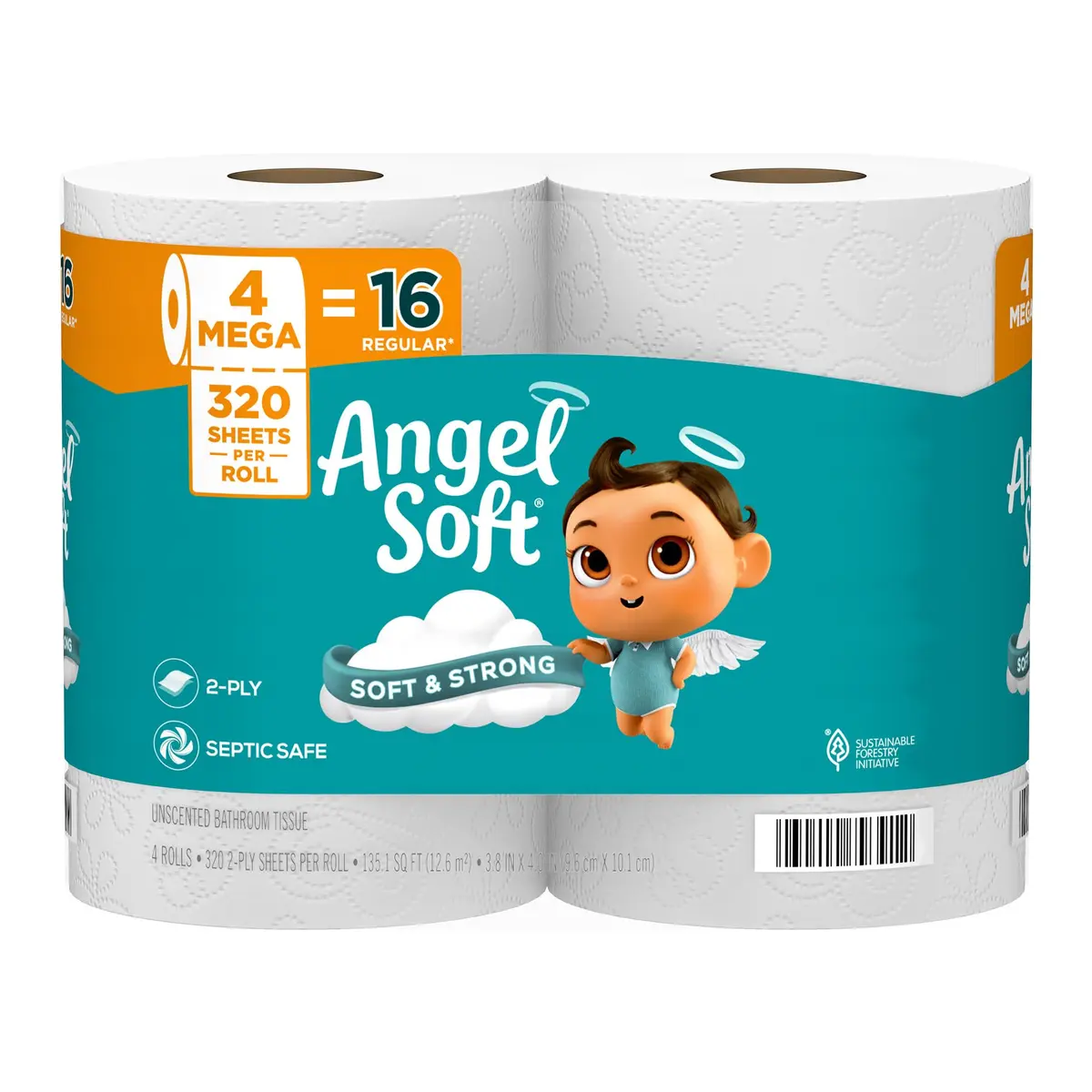 Angel Soft Toilet Paper Mega Rolls 4 Rolls (320 Sheets Each) | Soft, Strong, and Long-Lasting for Indian Households - main product image