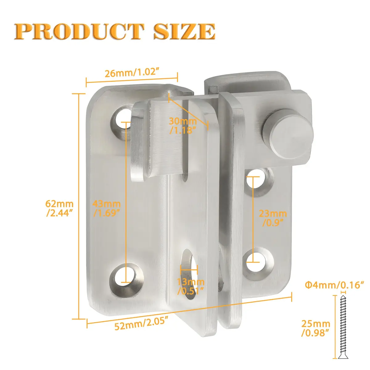 Alise Flip Latch Gate Latch, Heavy Duty Stainless Steel Door Lock for Barn Wood Fence Sliding Doors, Brushed Nickel (2.45 in Length) - view 2