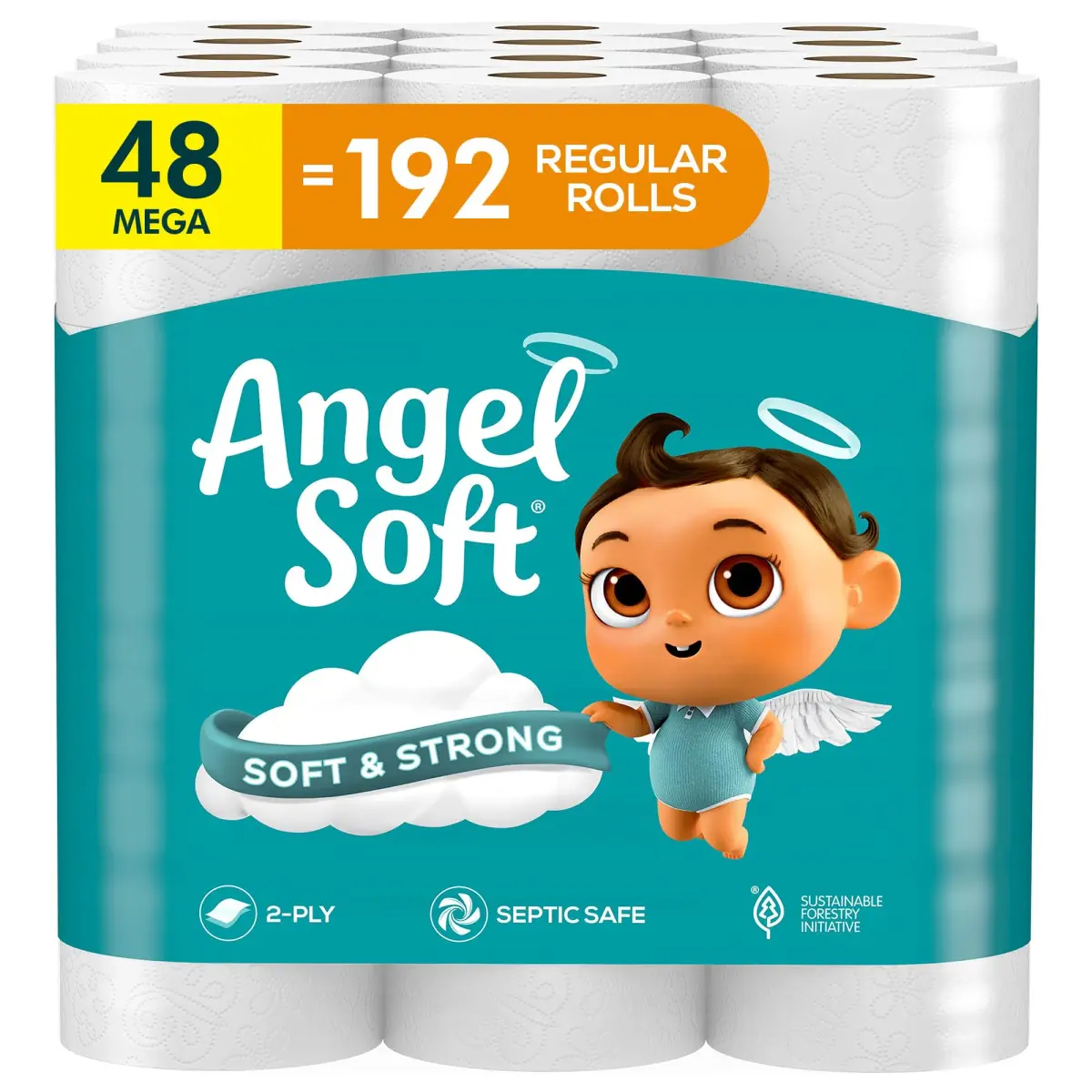 Angel Soft Toilet Paper, 48 Mega Rolls (15360 Sheets Total) | Soft and Strong 2-Ply Toilet Tissue - main product image